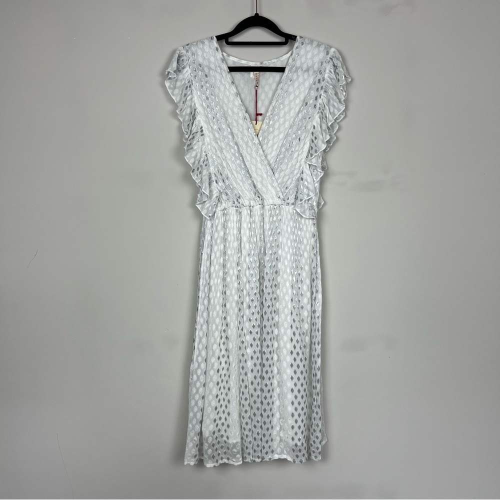 NWT ANTHROPOLOGIE RAGA WHISKED AWAY SURPLICE DRESS IN SILVER WHITE SIZE SMALL - Picture 12 of 15